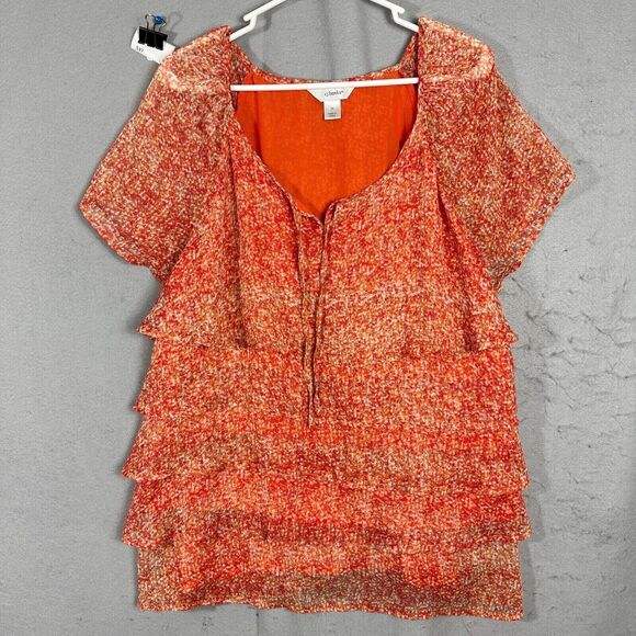 CJ Banks Tops - CJ Banks Womens Pullover Scoop Neck Line Orange Blouse Plus Size 1X